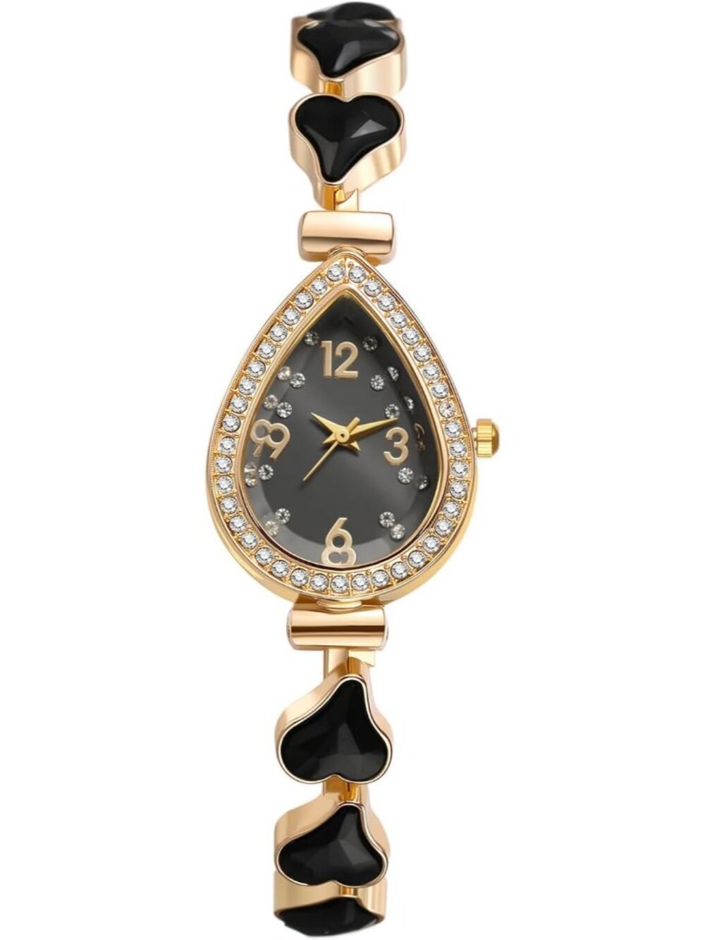Women's Black Crystal Teardrop Rhinestone Dial Ultra-Thin Metal Wrist Watch